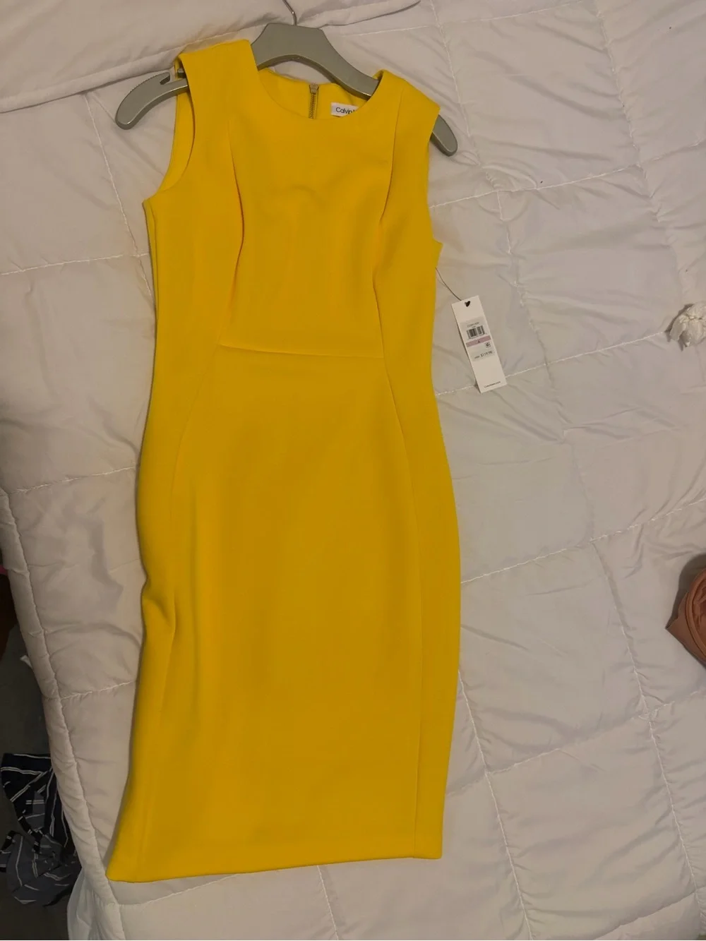 Calvin Klein Bright Yellow Sleeveless Midi Sheath Dress